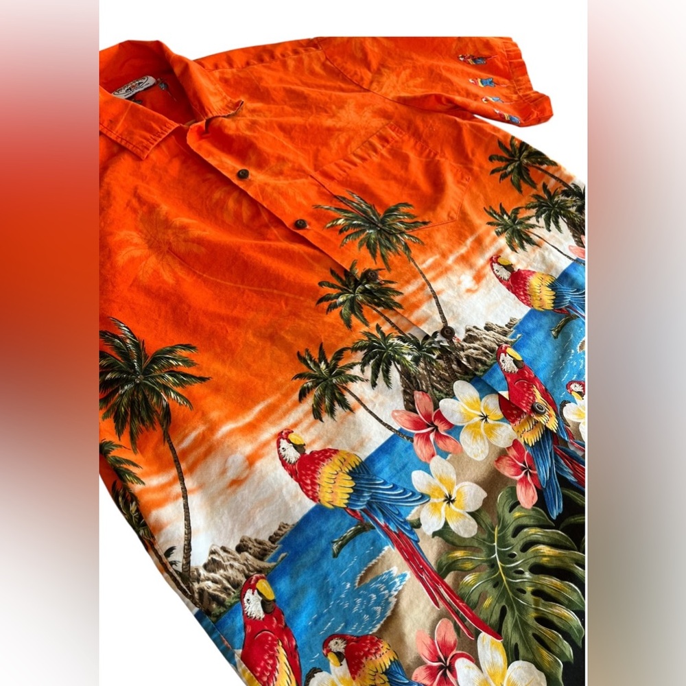 Pacific Legend Hawaiian Shirt Orange Multi Flora & Fauna L